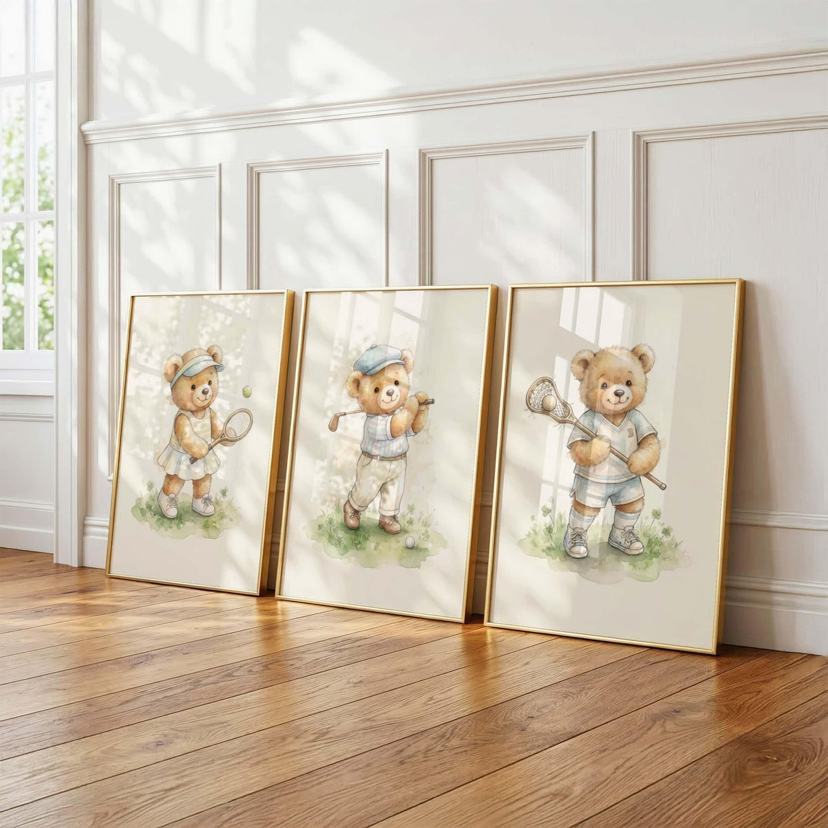 Sports Teddy Bear Nursery Prints, Set of 12 (Digital Download)