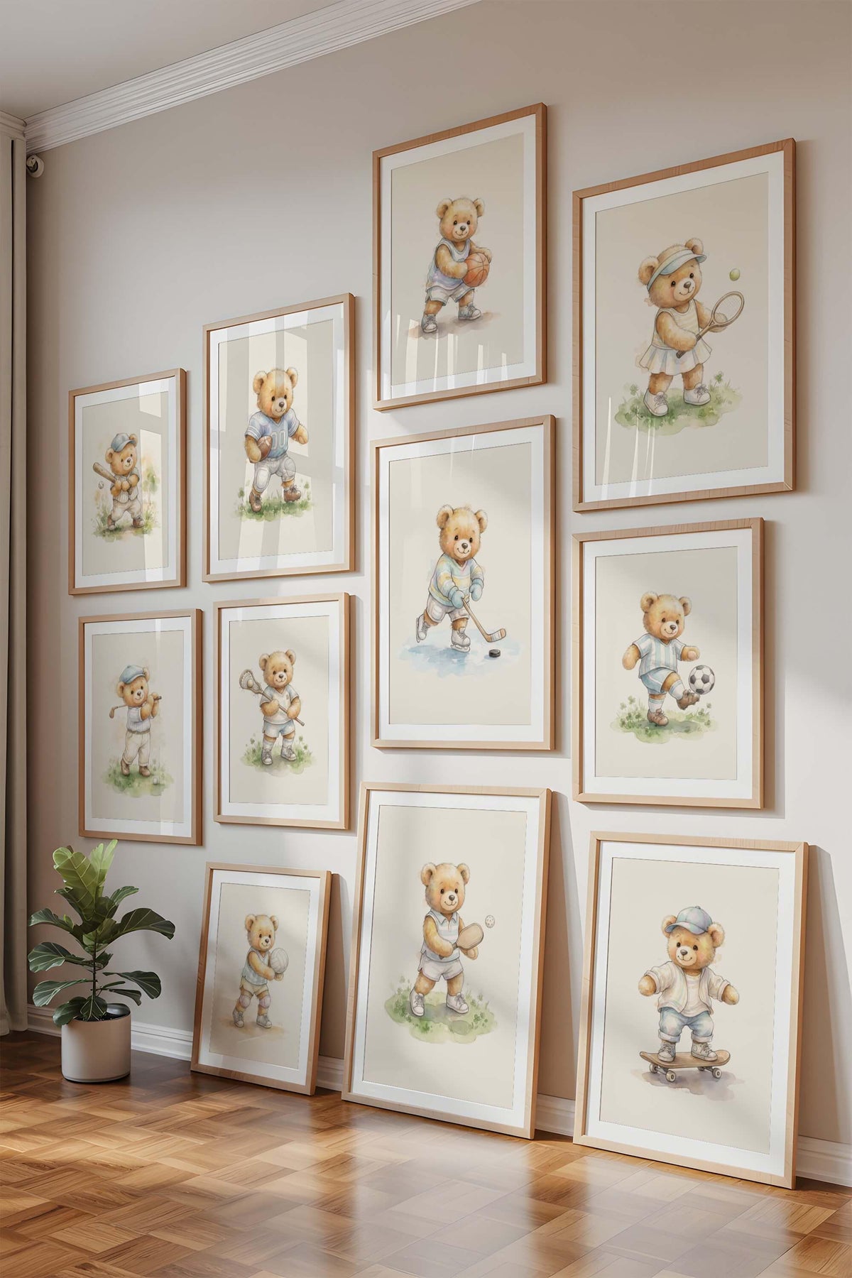 Sports Teddy Bear Nursery Prints, Set of 12 (Digital Download)