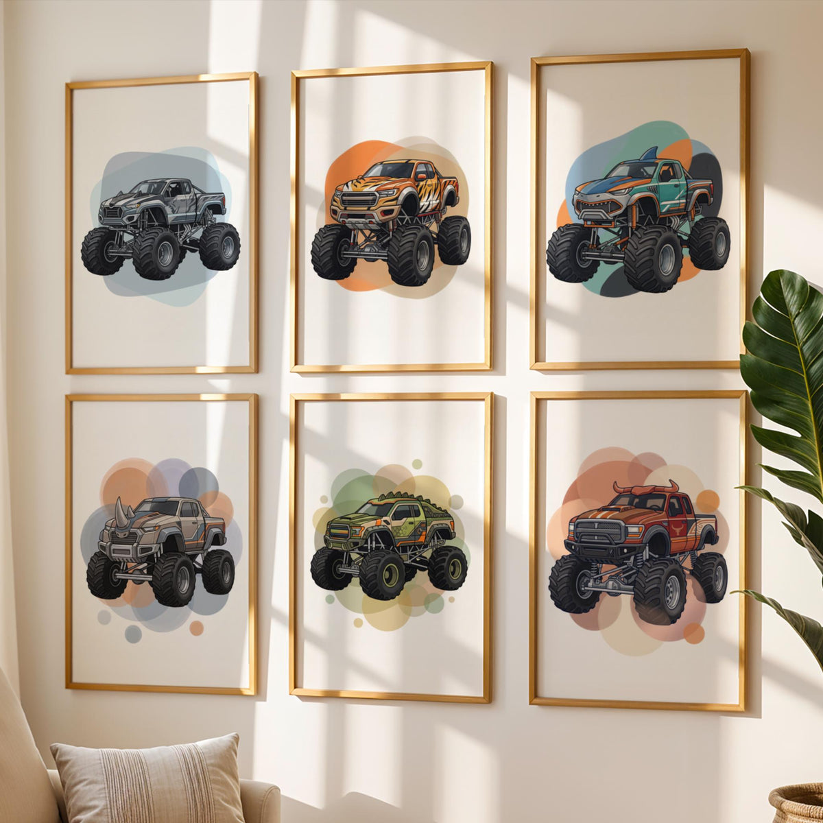Animal Monster Truck Wall Art, Set of 6 (Digital Download)