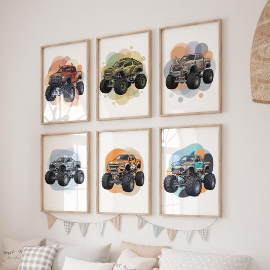 Animal Monster Truck Wall Art, Set of 6 (Digital Download)