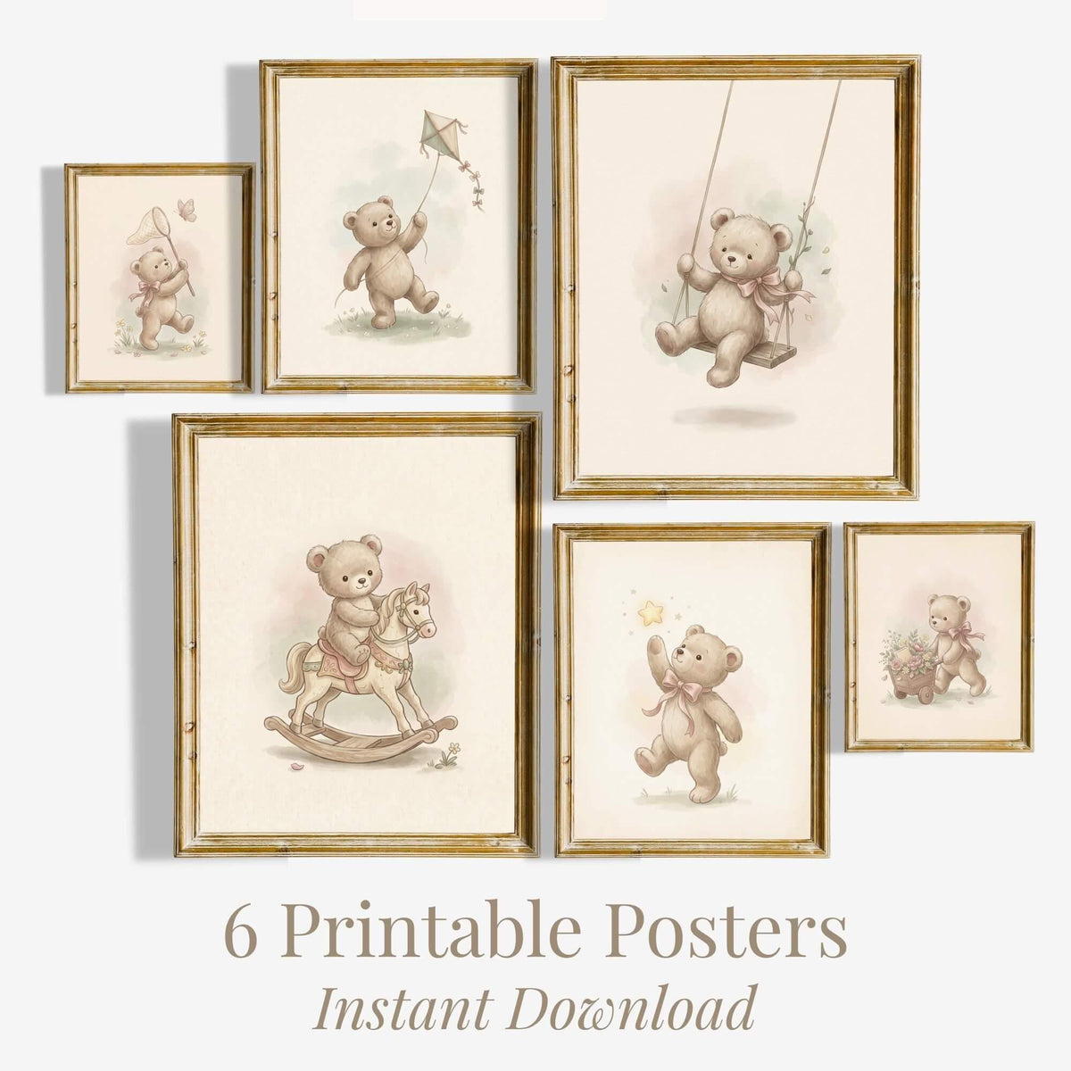 Cottagecore Teddy Bear Nursery Prints, Set of 6