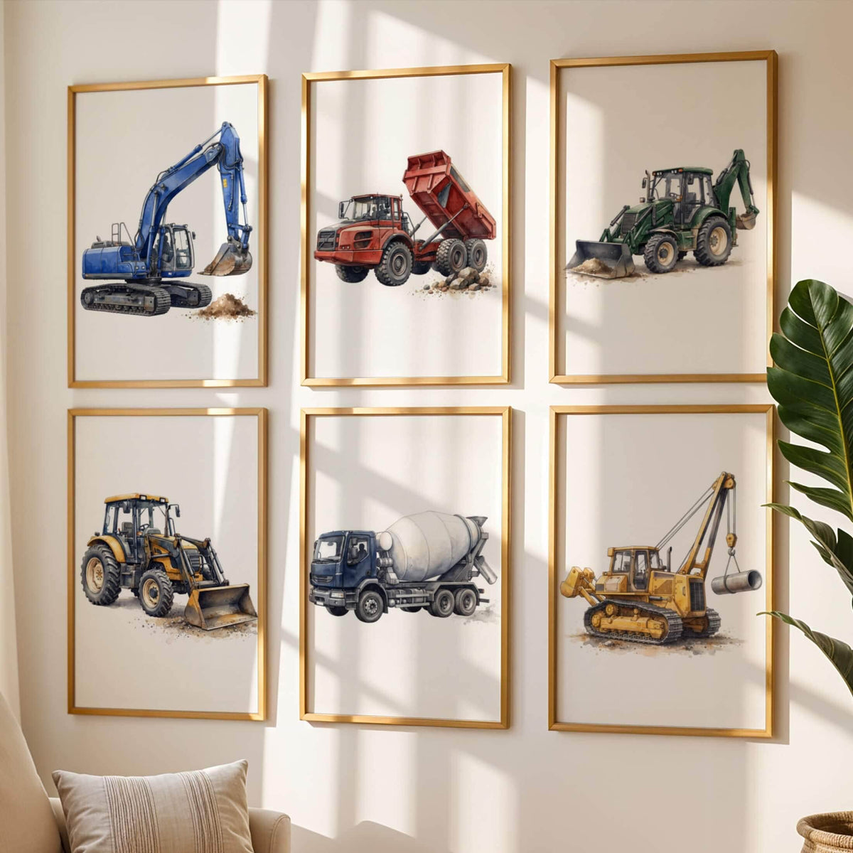 Construction Vehicle Prints with Excavator, Set of 6 (Digital Download)