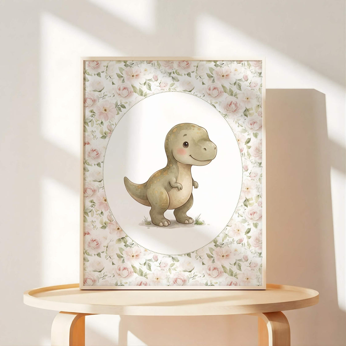 Pink Rose Dinosaur Nursery Prints, Set of 6 (Digital Download)