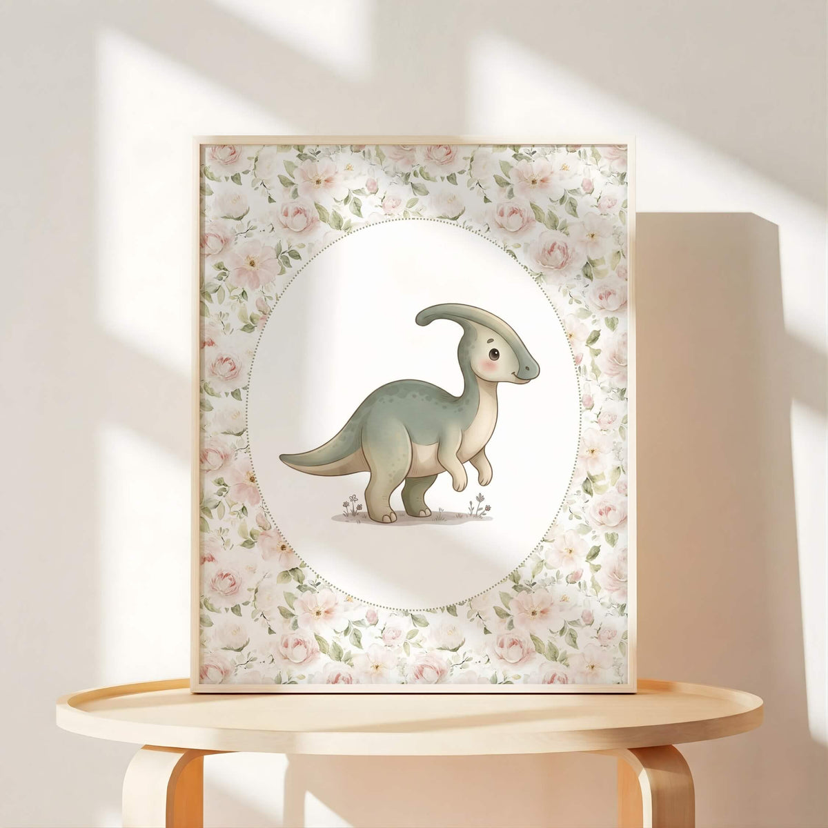 Floral Dinosaur Nursery Prints with T-Rex, Set of 6 (Digital Download)