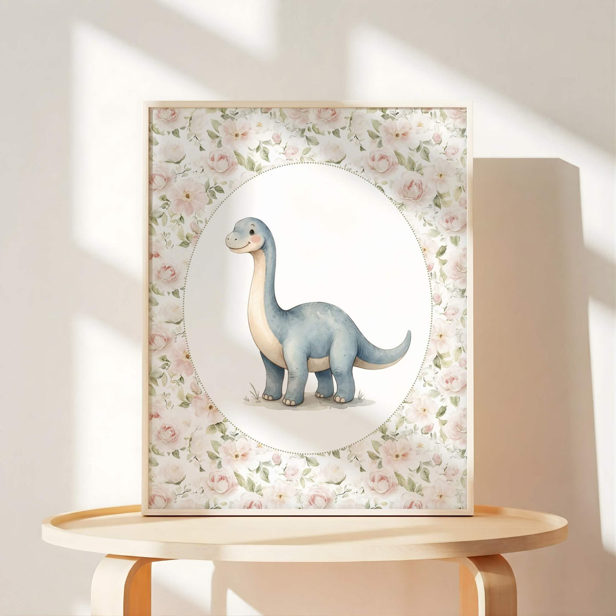 Floral Dinosaur Nursery Prints with T-Rex, Set of 6 (Digital Download)