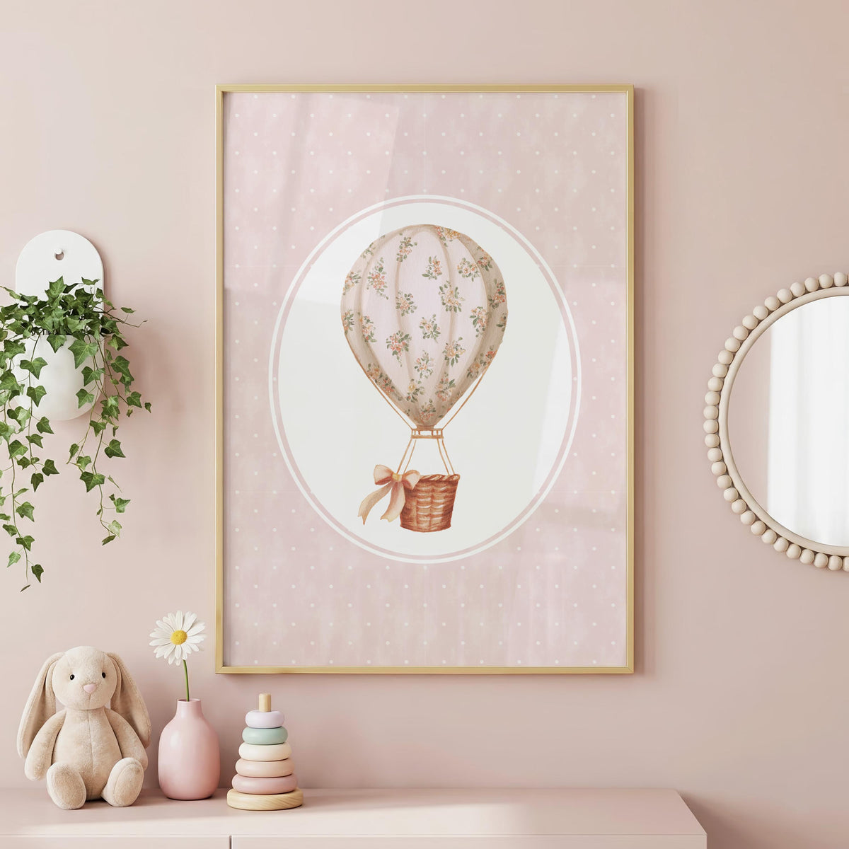 Pink Bunny and Balloon Nursery Prints, Set of 3 (Digital Download)