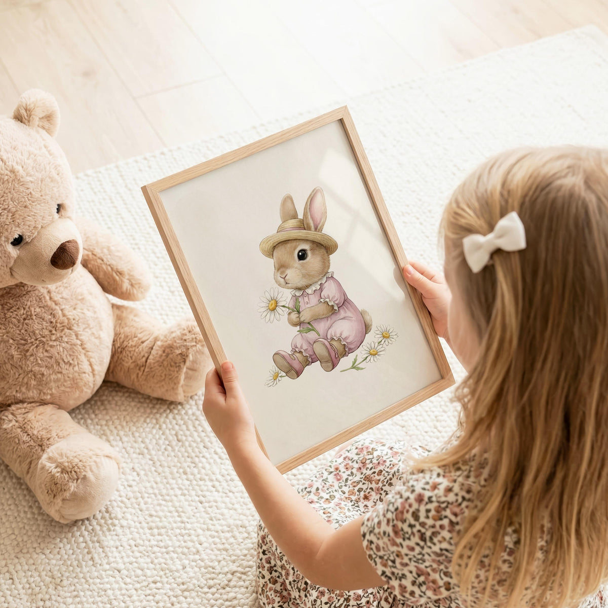 Pink Bunny and Balloon Nursery Prints, Set of 3 (Digital Download)
