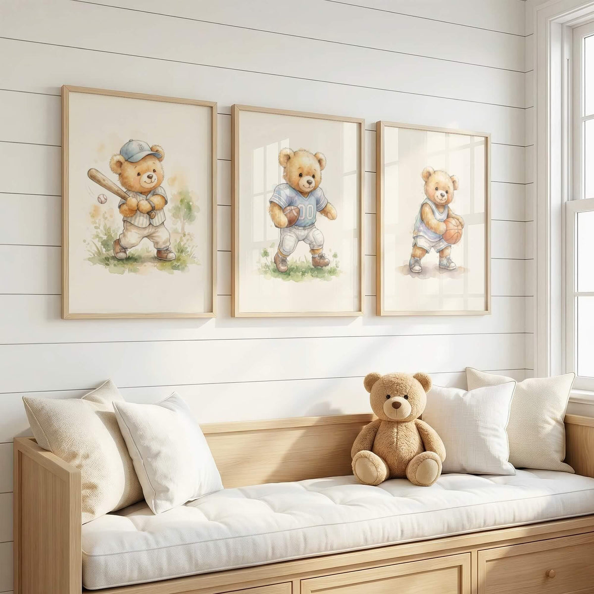 Sports Teddy Bear Nursery Prints, Set of 12 (Digital Download)