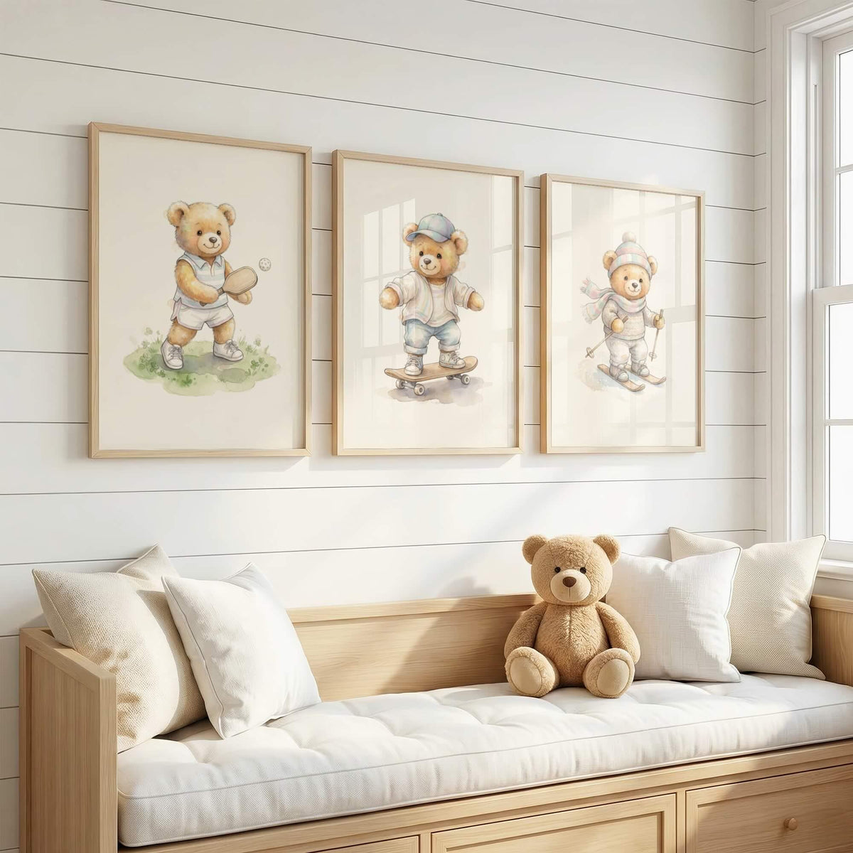 Sports Teddy Bear Nursery Prints, Set of 12 (Digital Download)