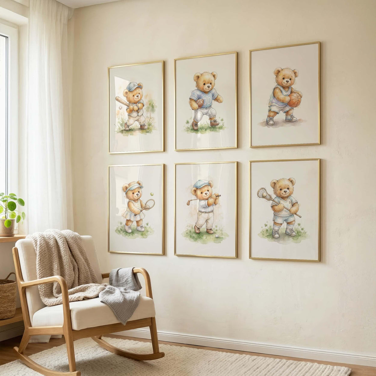 Sports Teddy Bear Nursery Prints, Set of 12 (Digital Download)