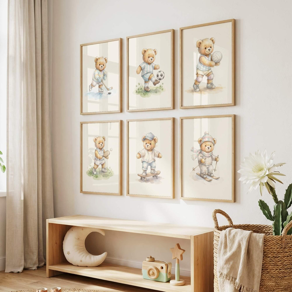 Sports Teddy Bear Nursery Prints, Set of 12 (Digital Download)