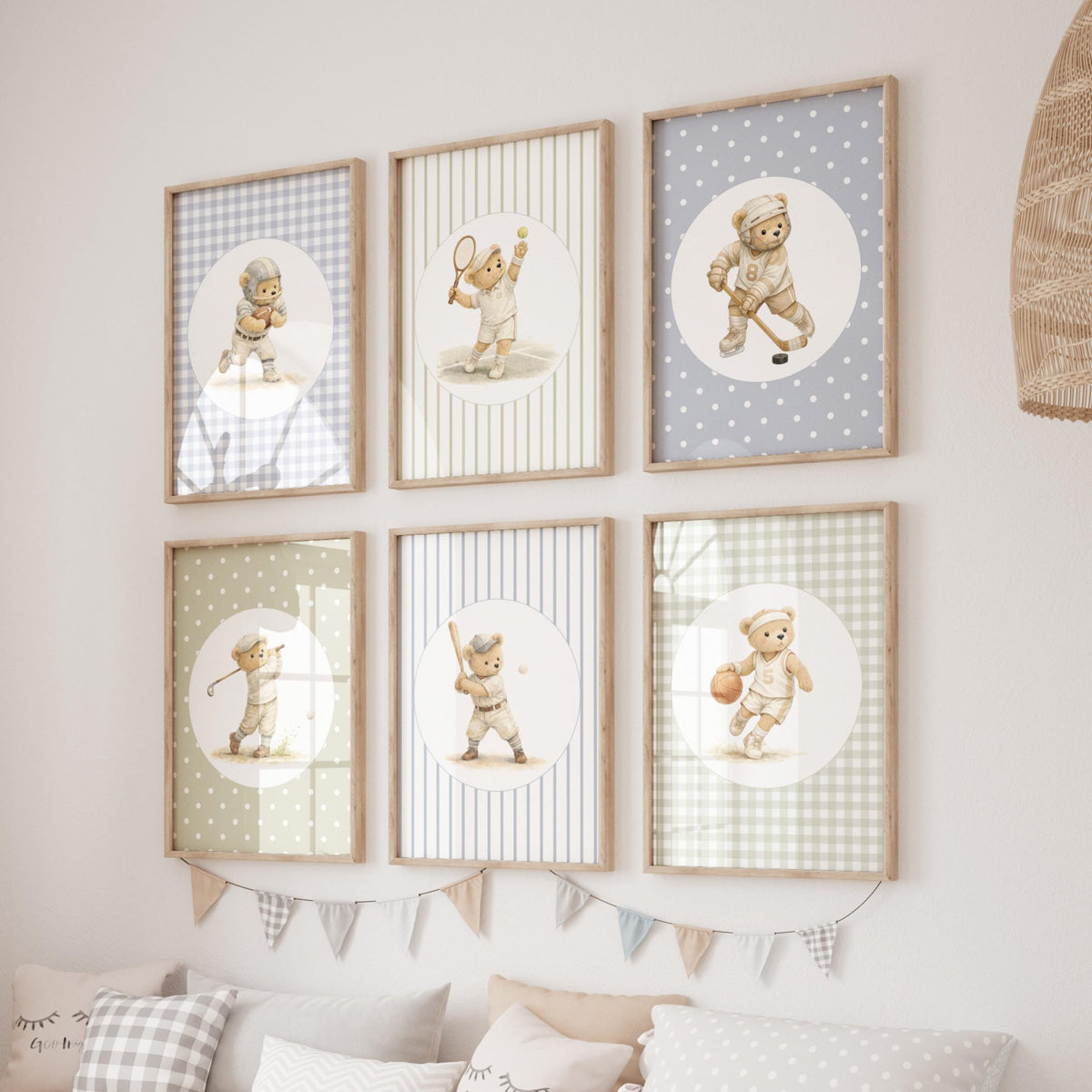 Preppy Sports Teddy Bear Nursery Prints, Set of 6 (Digital Download)