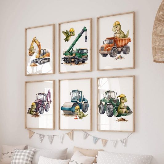 Dinosaur Digger Nursery Prints, Set of 6 (Digital Download)