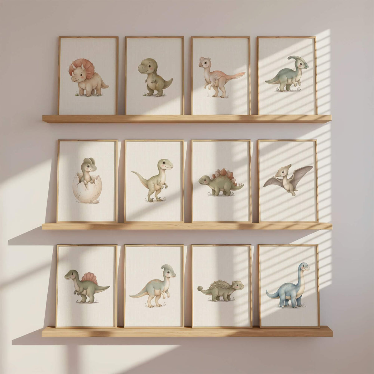 Watercolor Dinosaur Nursery Prints, Set of 12 (Digital Download)