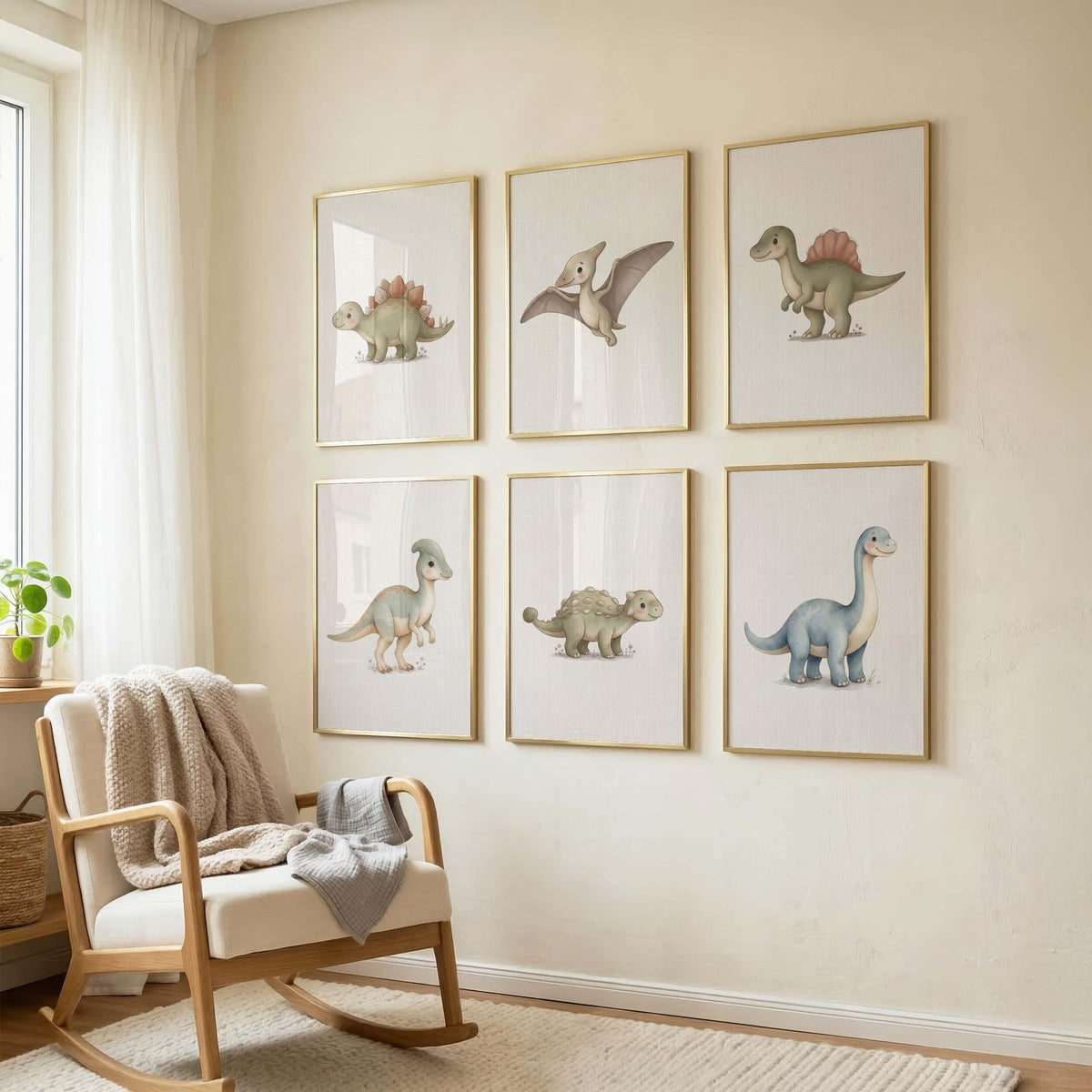 Watercolor Dinosaur Nursery Prints, Set of 12 (Digital Download)
