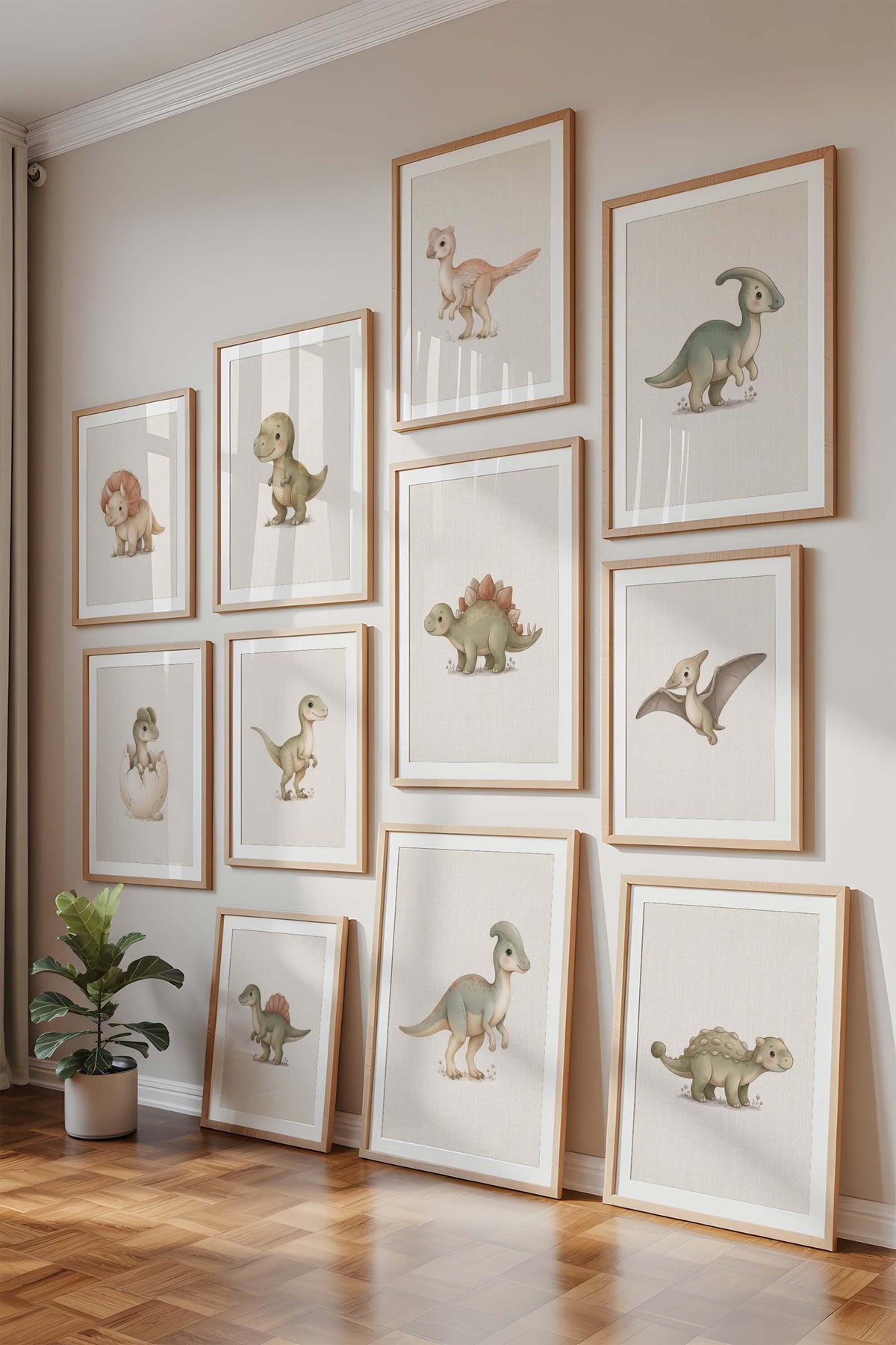 Watercolor Dinosaur Nursery Prints, Set of 12 (Digital Download)
