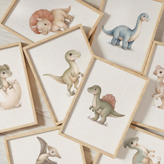 Watercolor Dinosaur Nursery Prints, Set of 12 (Digital Download)