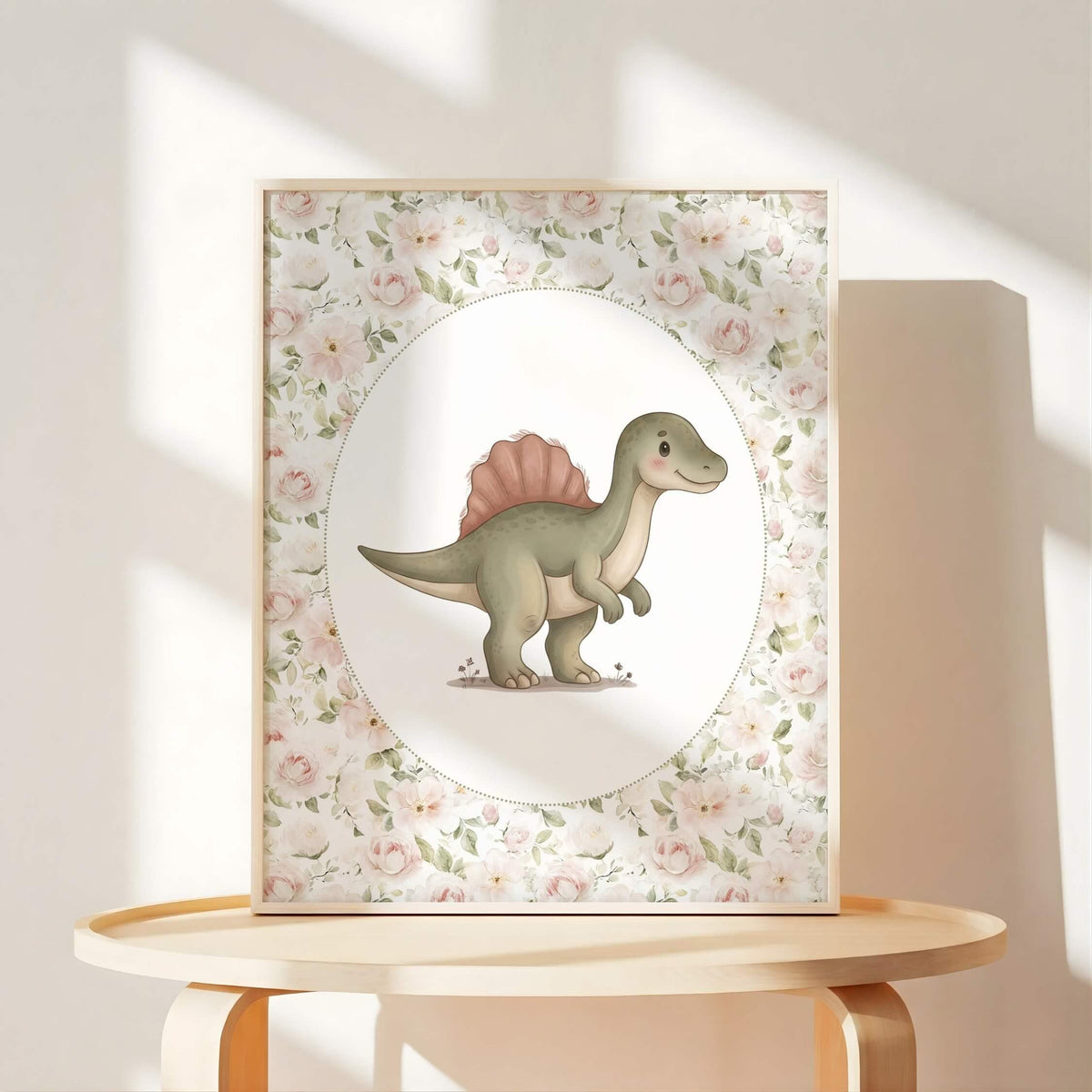 Floral Dinosaur Nursery Prints with T-Rex, Set of 6 (Digital Download)