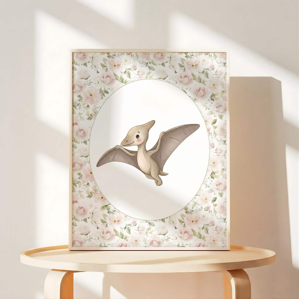 Floral Dinosaur Nursery Prints with T-Rex, Set of 6 (Digital Download)