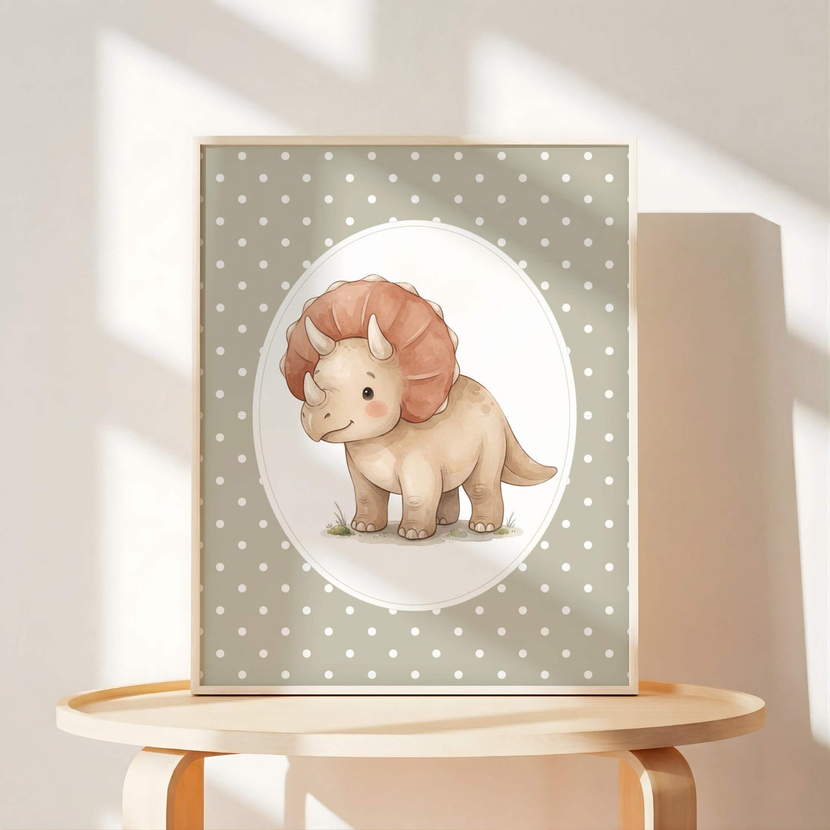 Polka Dot Dinosaur Prints with Triceratops, Set of 6 (Digital Download)