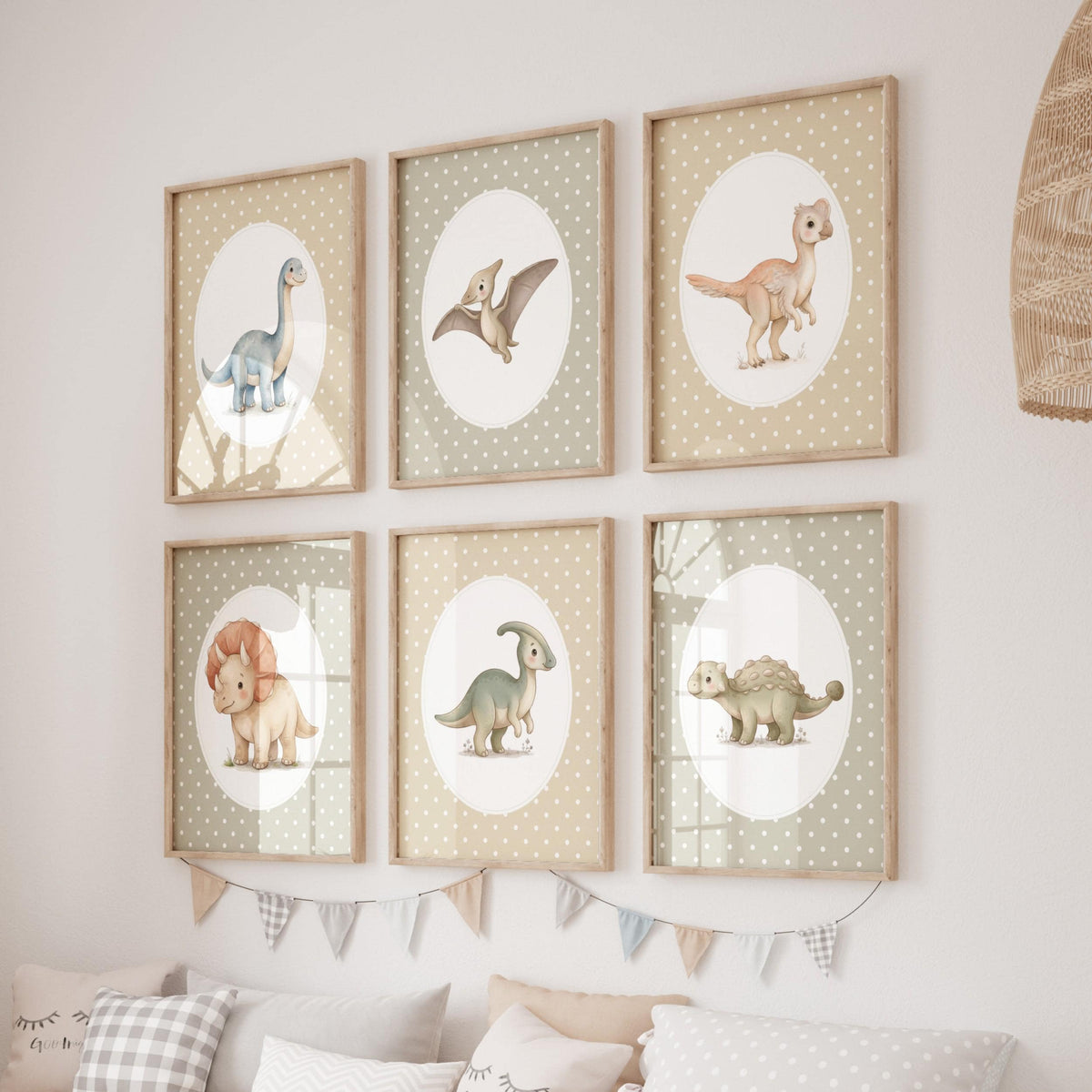 Polka Dot Dinosaur Prints with Triceratops, Set of 6 (Digital Download)