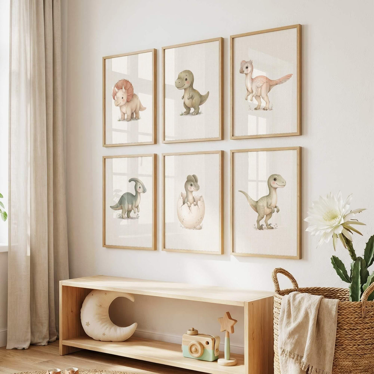 Watercolor Dinosaur Nursery Prints, Set of 12 (Digital Download)