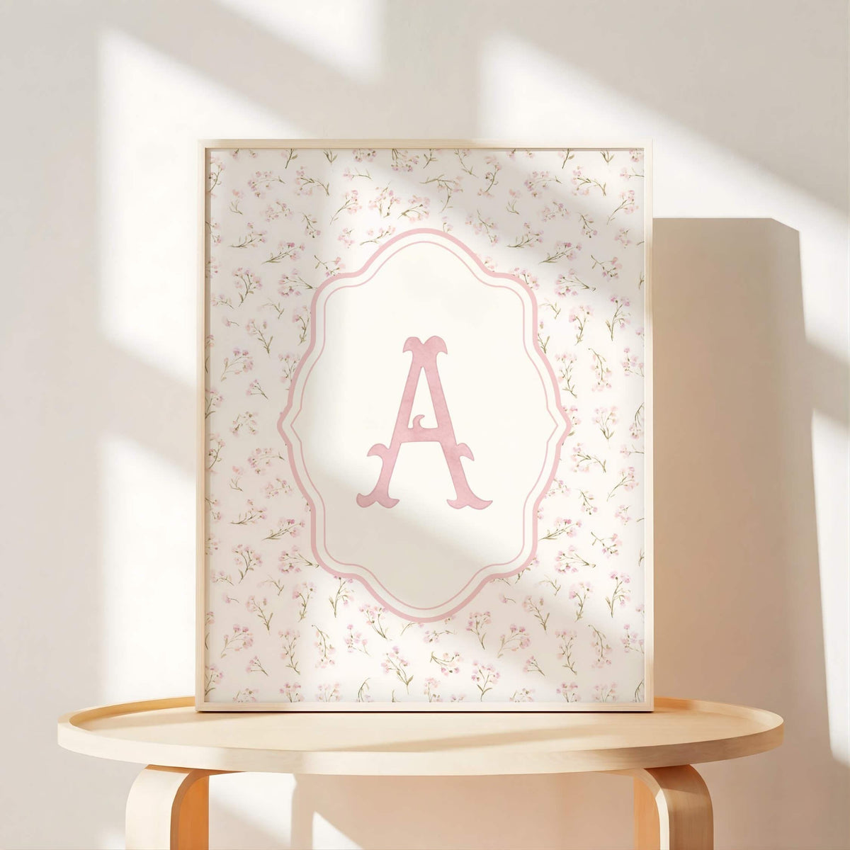 Vintage Pink Nursery Prints with Initials, Set of 6 (Digital Download)