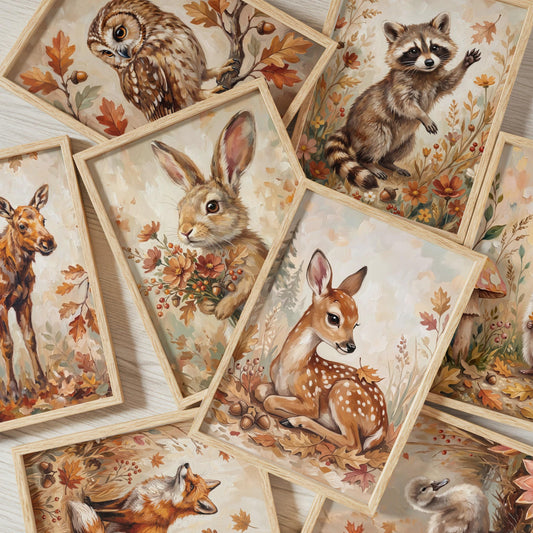 Fall Woodland Nursery Prints, Set of 12 (Digital Download)