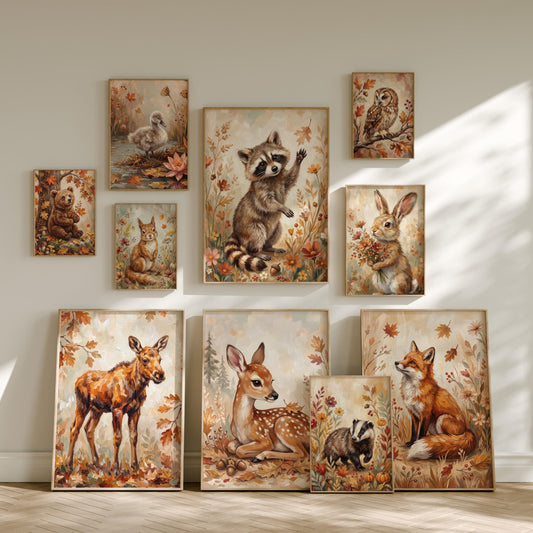 Fall Woodland Nursery Prints, Set of 12 (Digital Download)