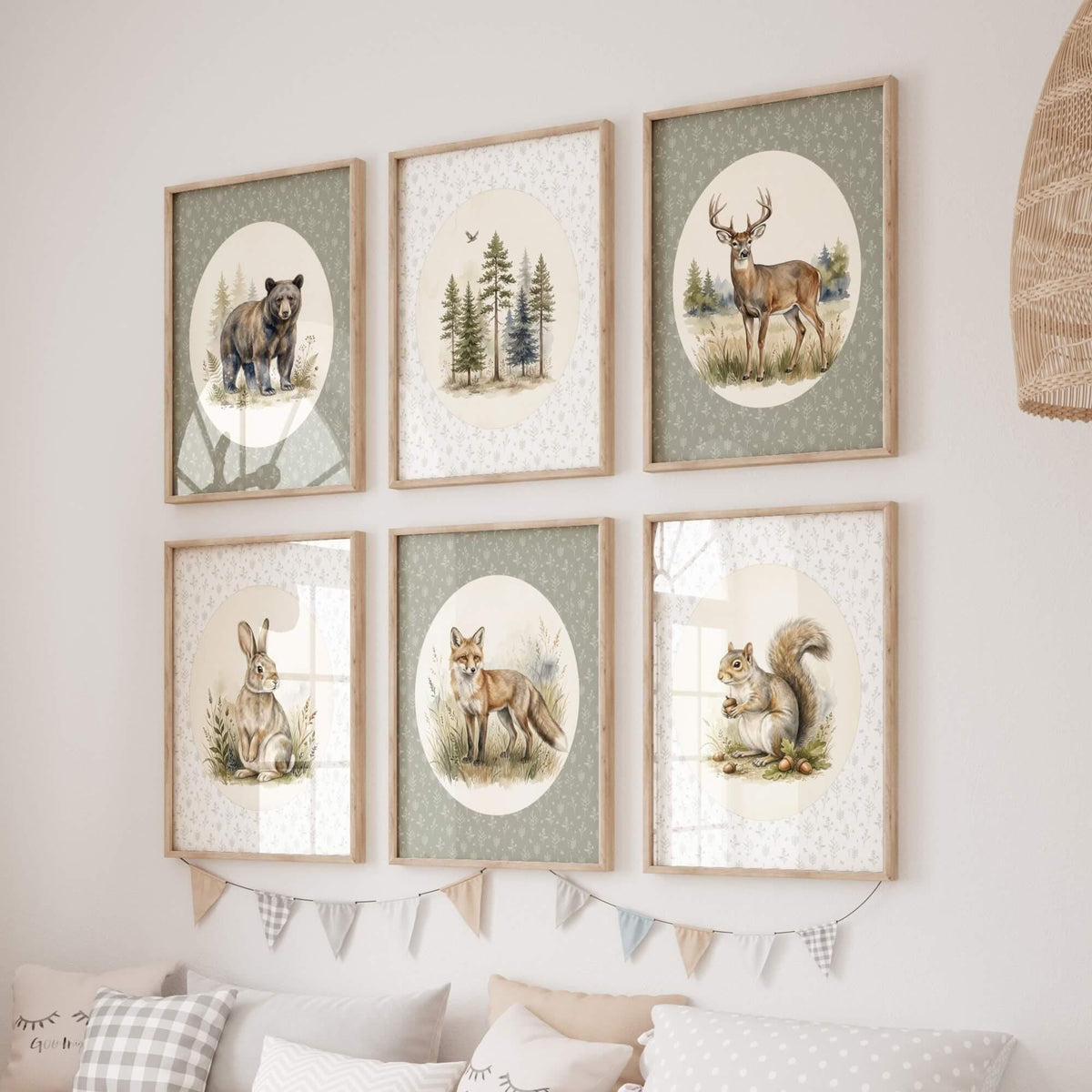 Oval Woodland Nursery Prints, Set of 6 (Digital Download)