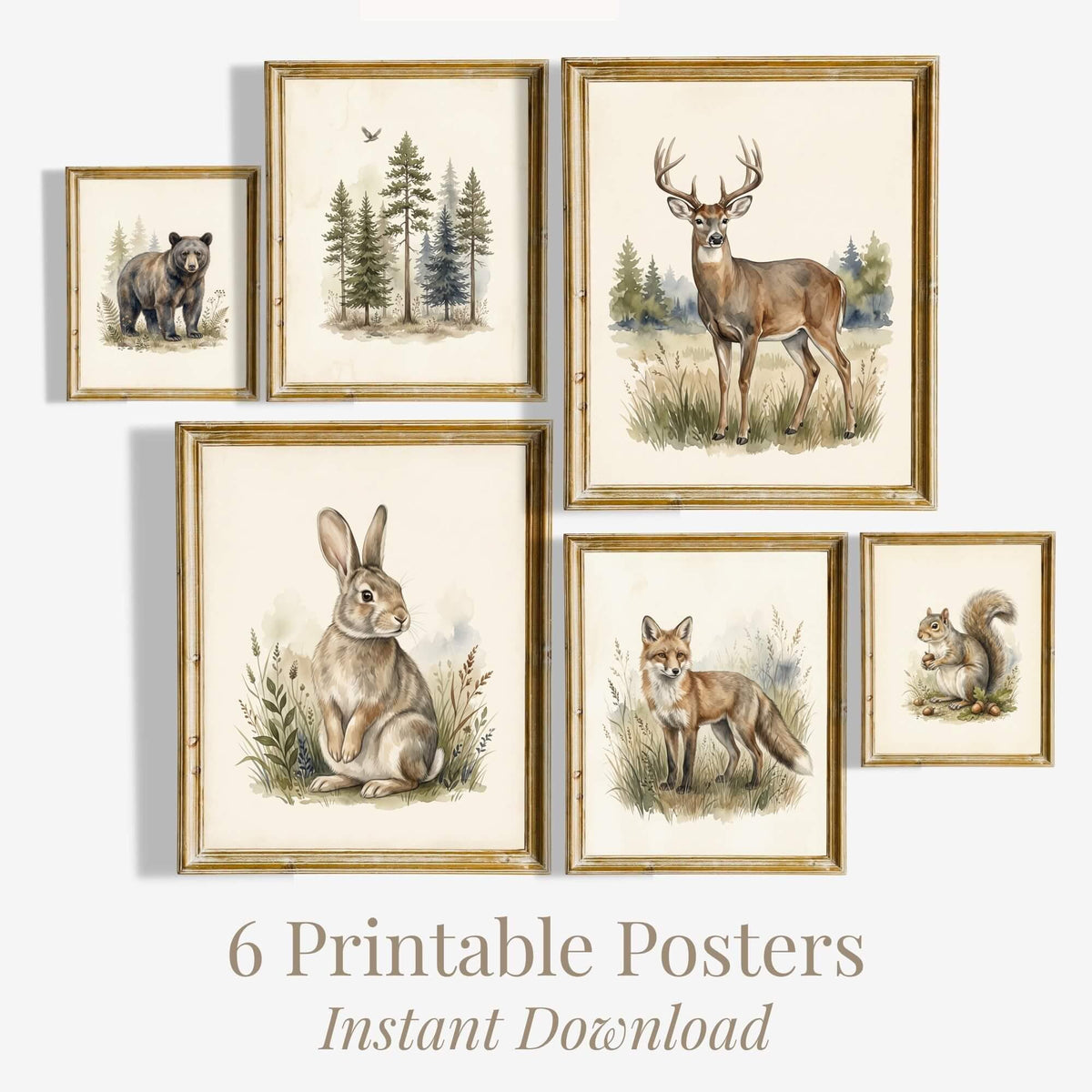 Rustic Woodland Animal Nursery Prints, Set of 6 (Digital Download)
