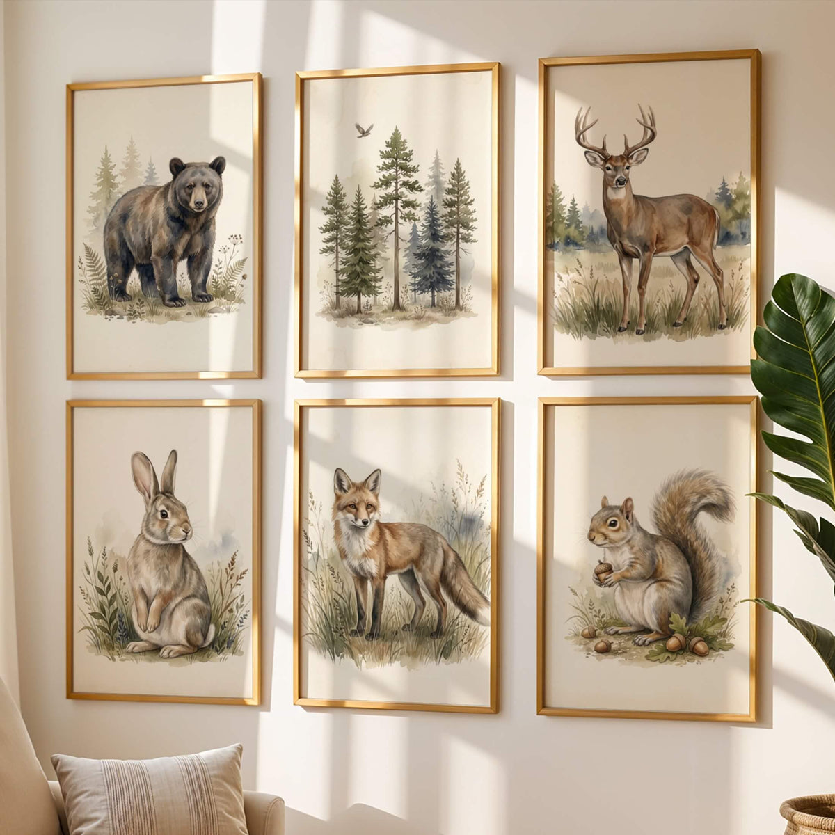 Rustic Woodland Animal Nursery Prints, Set of 6 (Digital Download)