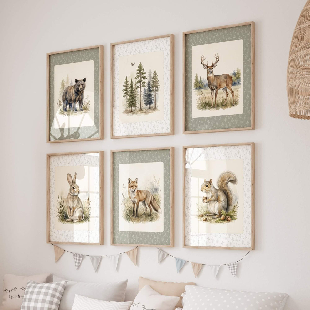 Sage Botanical Woodland Nursery Prints, Set of 6 (Digital Download)