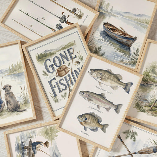 Vintage Fishing Nursery Prints, Set of 20 (Digital Download)