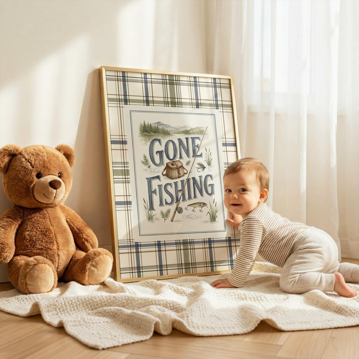 Plaid Fishing Nursery Prints, Set of 20 (Digital Download)