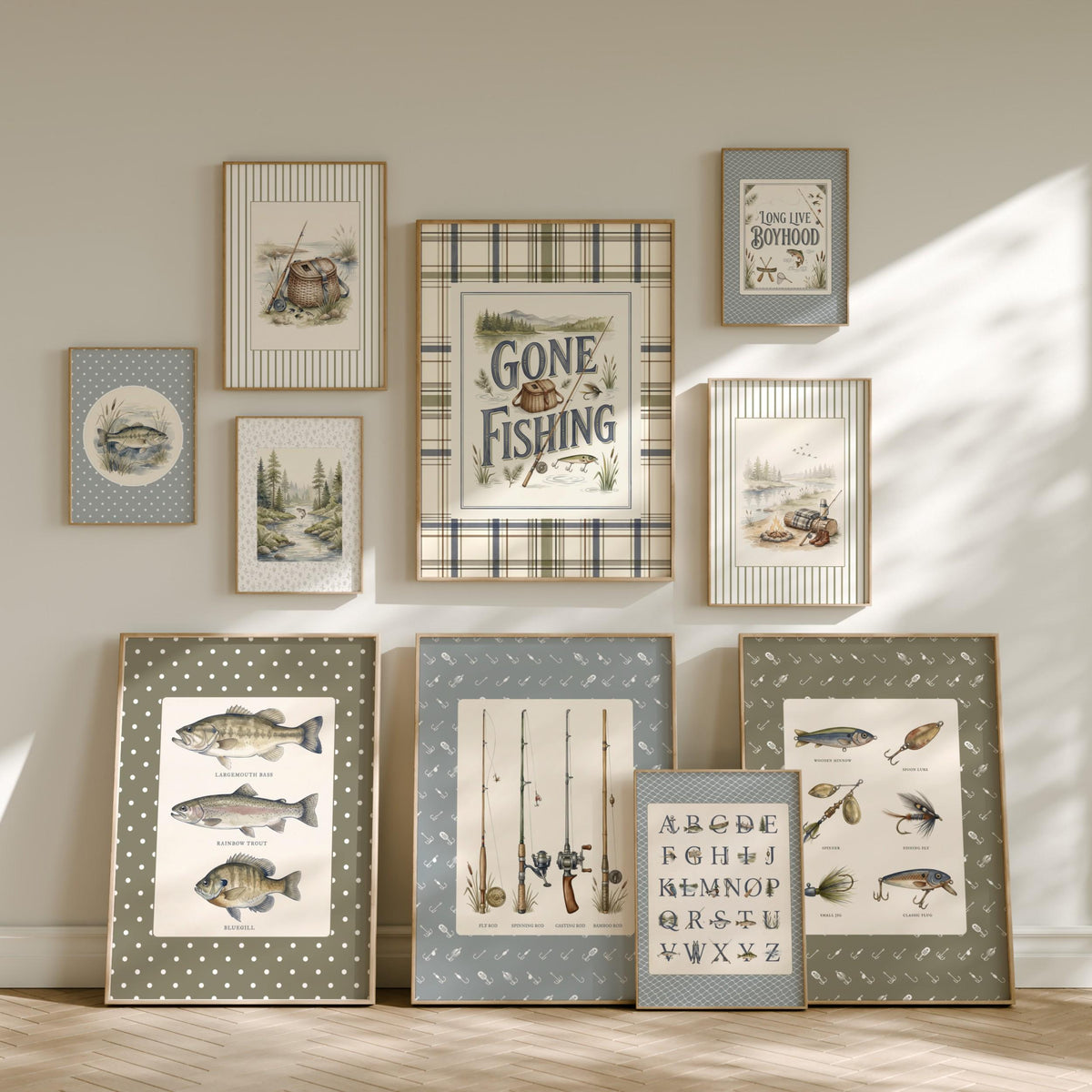 Plaid Fishing Nursery Prints, Set of 20 (Digital Download)