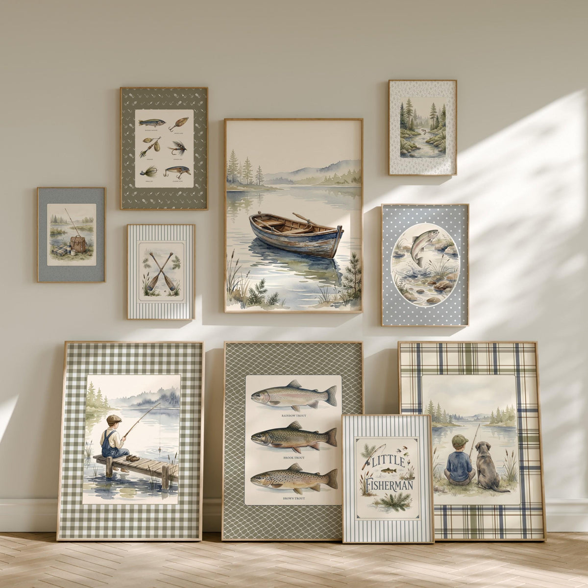 Plaid Fishing Nursery Prints, Set of 20 (Digital Download)