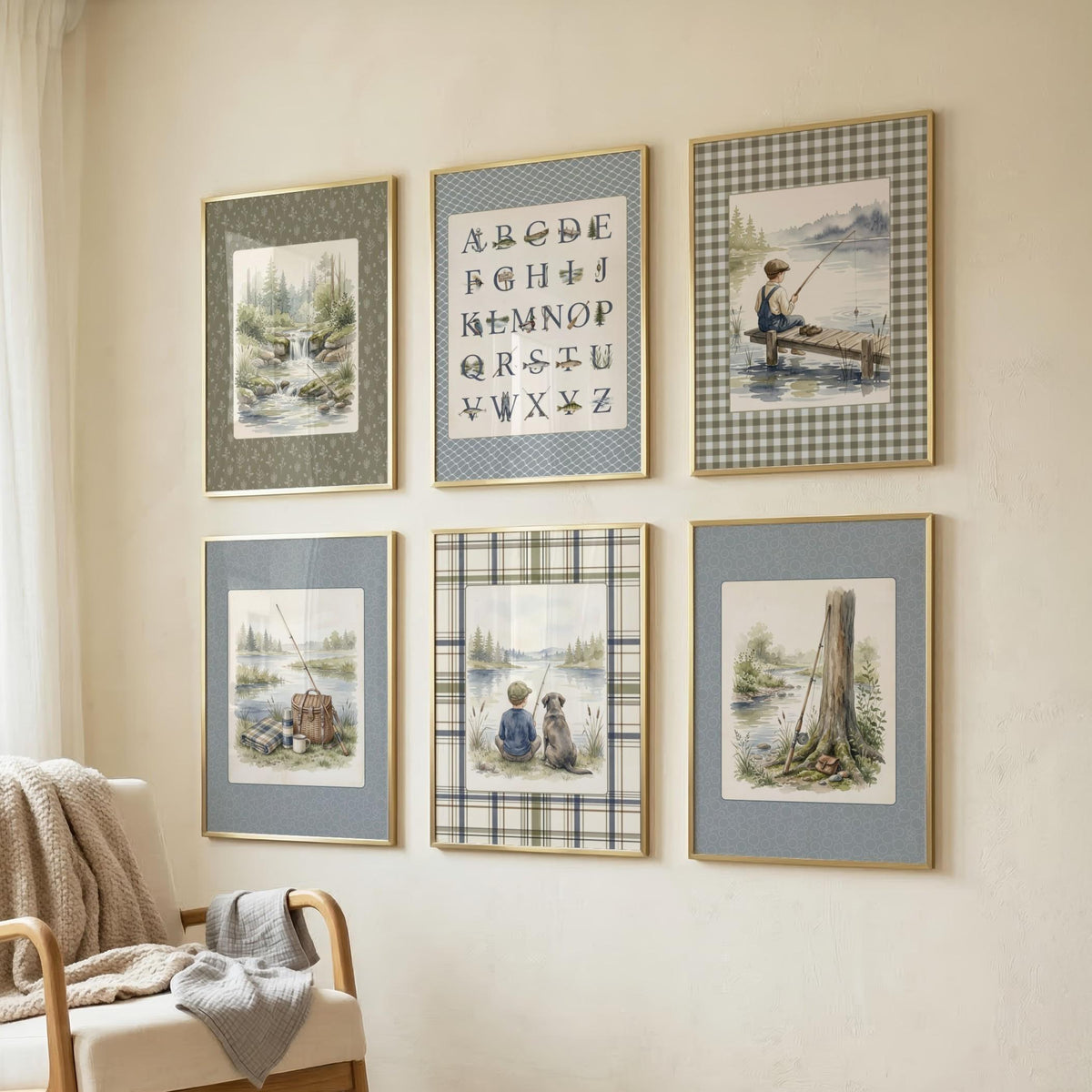 Plaid Fishing Nursery Prints, Set of 20 (Digital Download)
