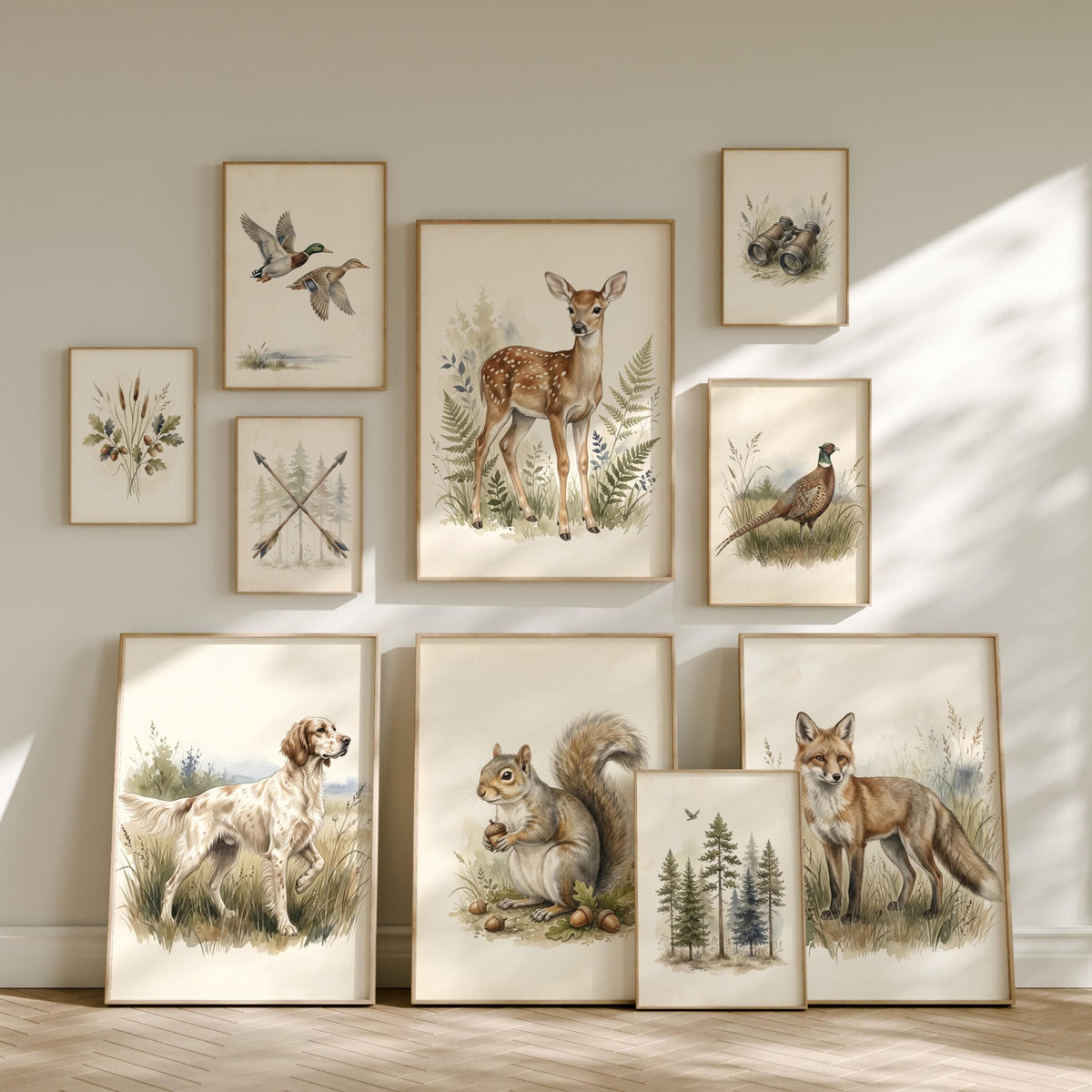 Vintage Hunting Nursery Prints, Set of 20 (Digital Download)