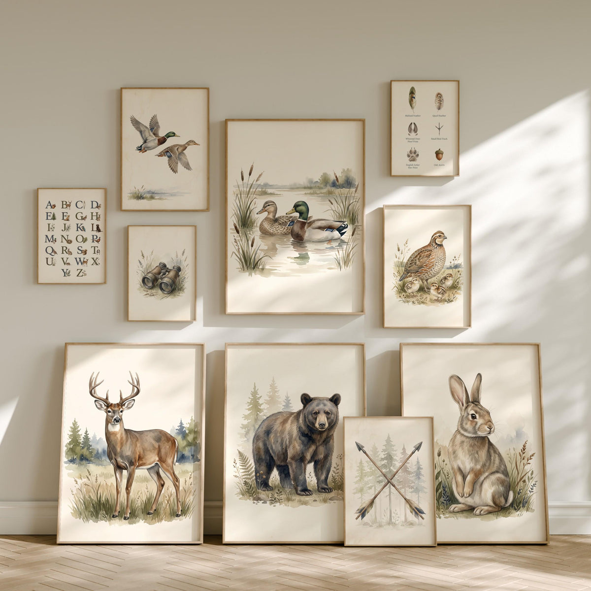 Vintage Hunting Nursery Prints, Set of 20 (Digital Download)