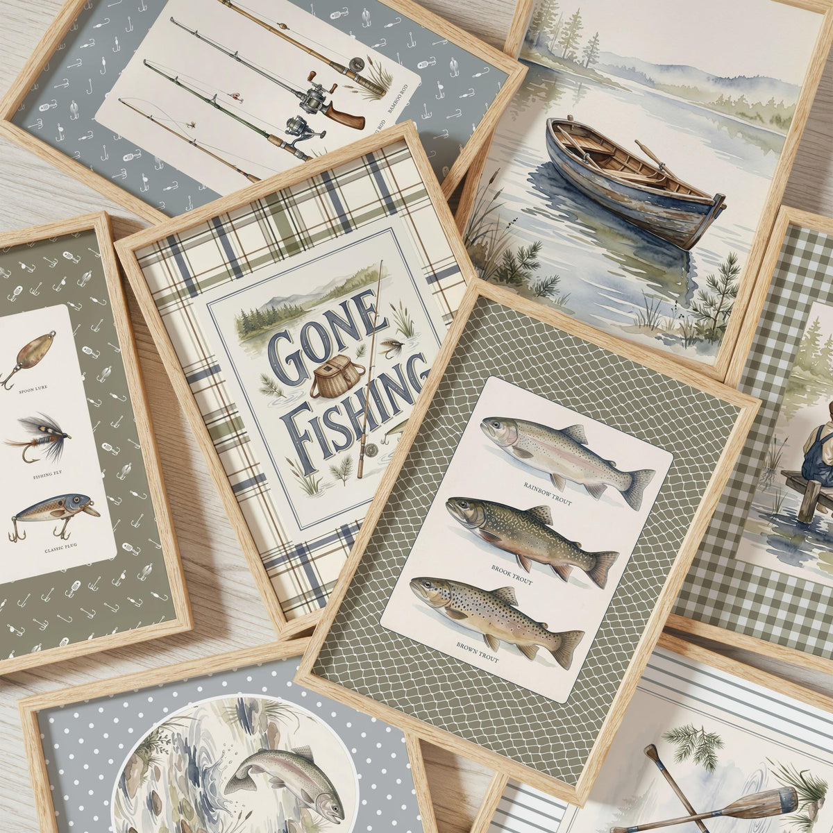 Plaid Fishing Nursery Prints, Set of 20 (Digital Download)