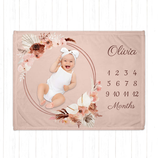 Beige Boho Milestone Baby Blanket