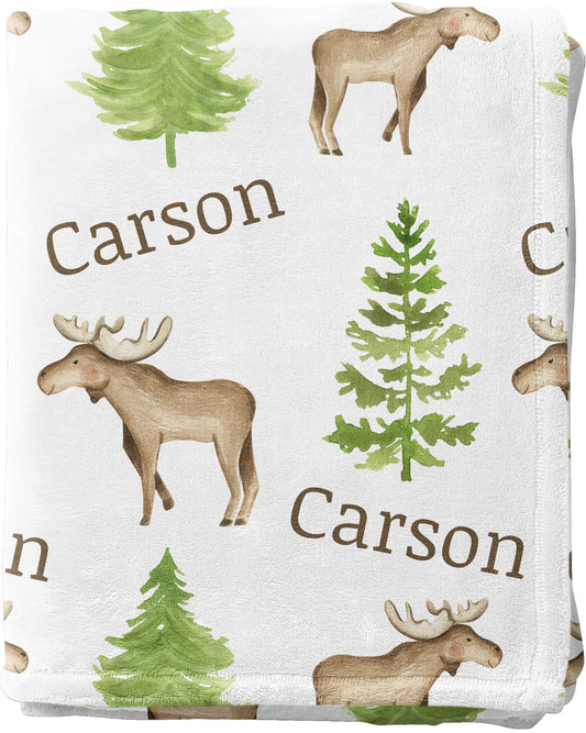 Personalized Moose Baby Boy and Girl Blankets