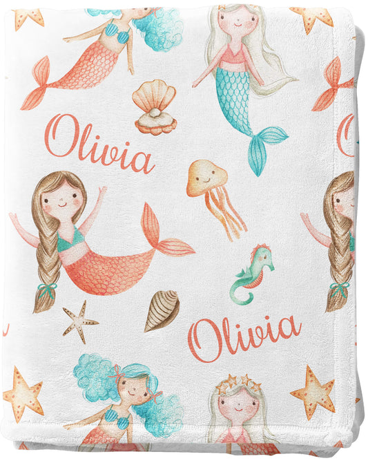 Personalized Baby Girl Mermaid Blanket