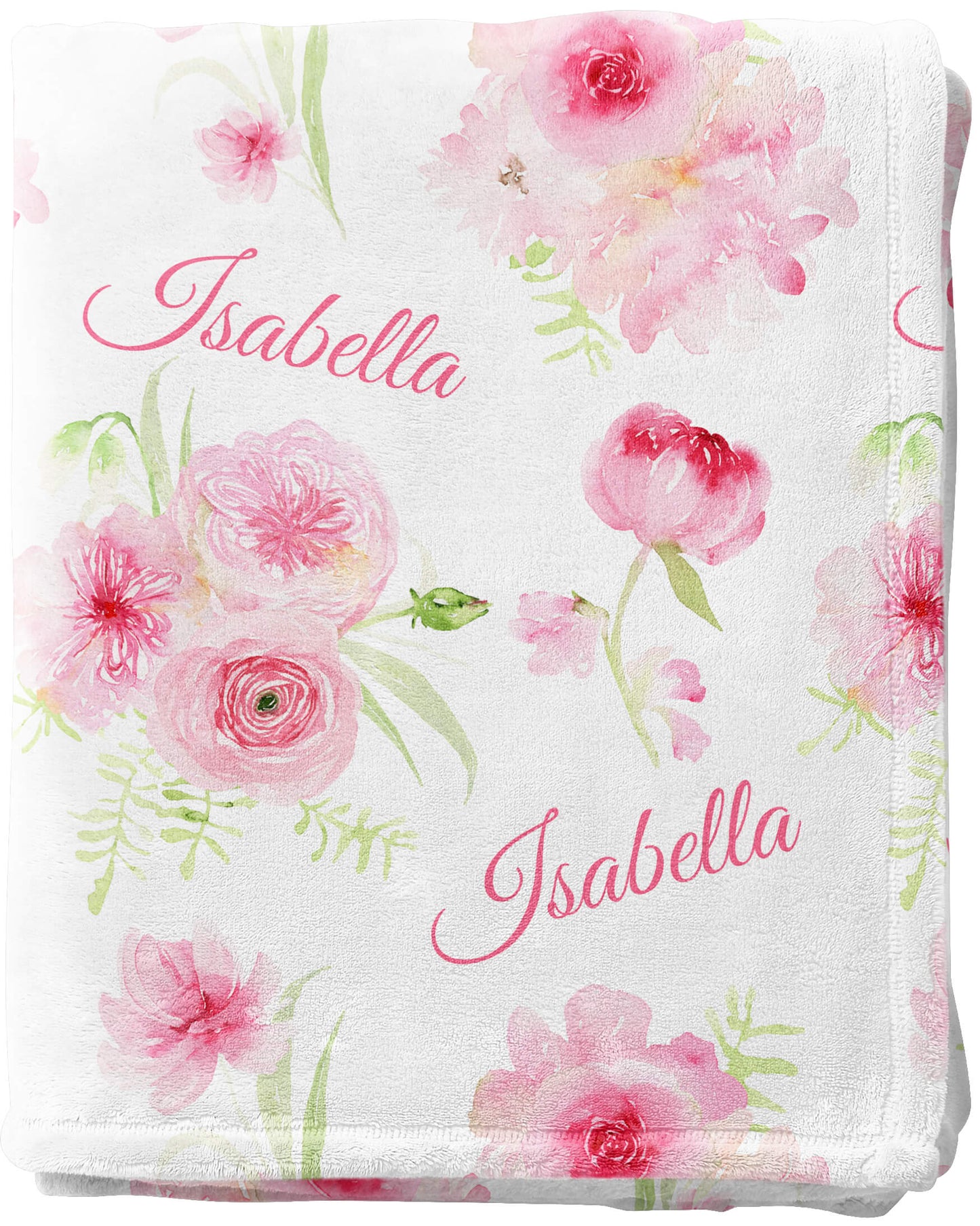 Custom Minky Blanket with Name, Pink and Green Floral Pattern