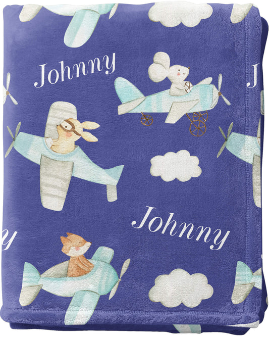Personalized Airplane Baby Blanket: Baby Boy Blanket with Name