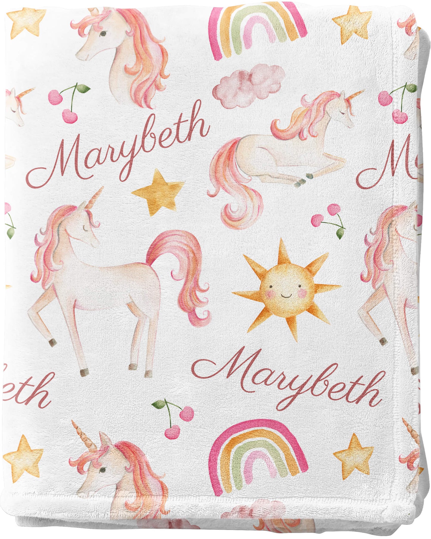 Custom Baby Name Blankets for Girls with Unicorns and Rainbows