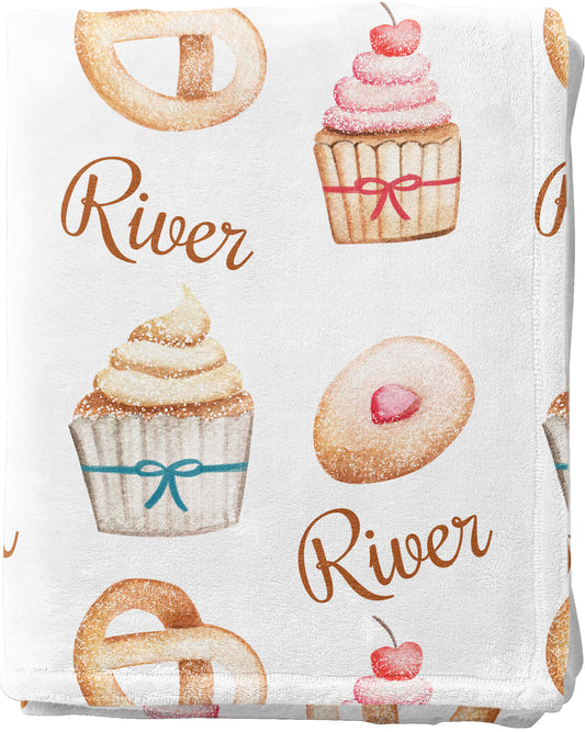 Personalized Minky Blanket with Name and Cakes
