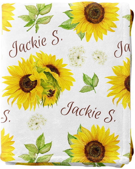Minky Custom Baby Blankets with Name and Sunflowers