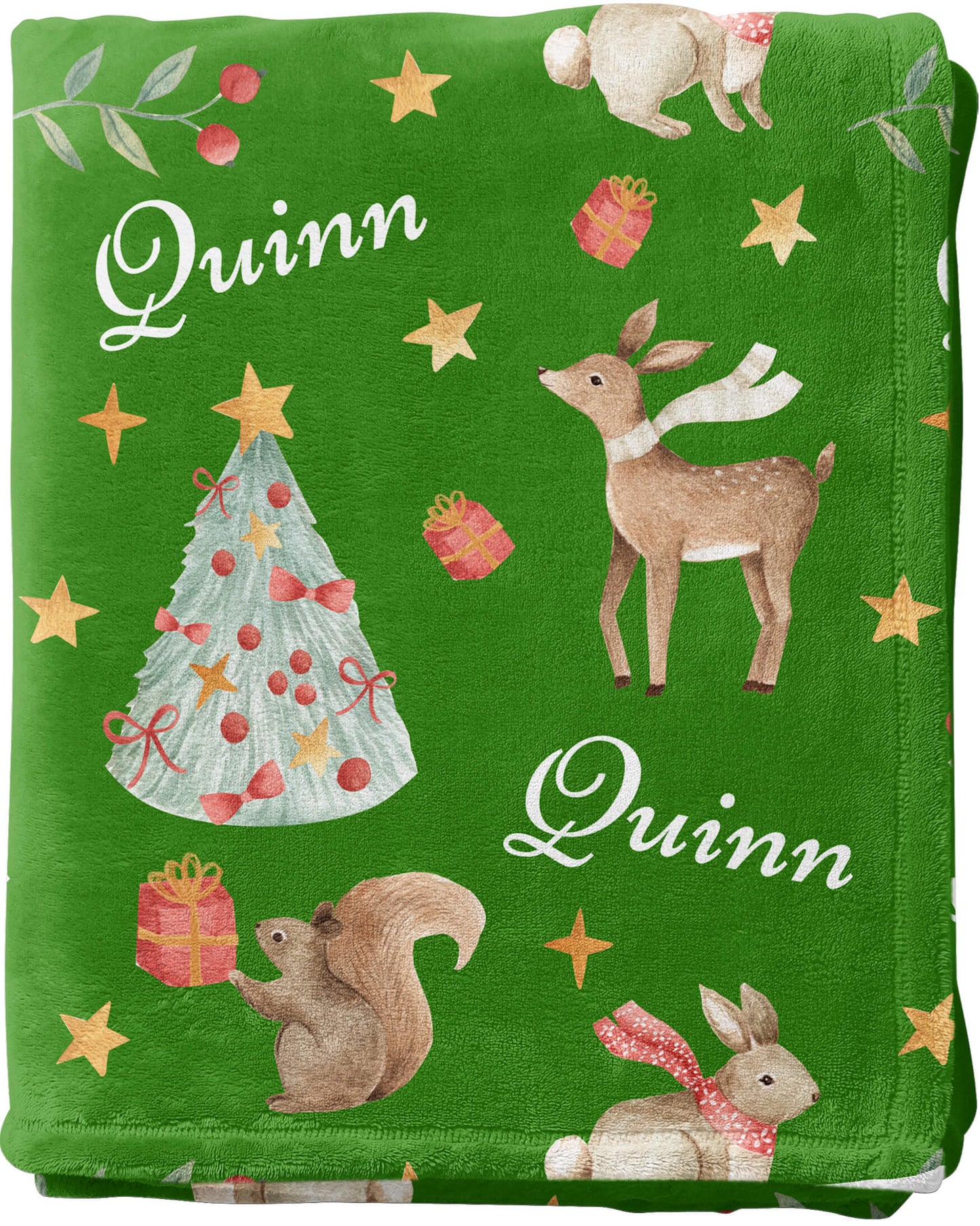 Christmas Woodland Baby Blanket with Name, Green